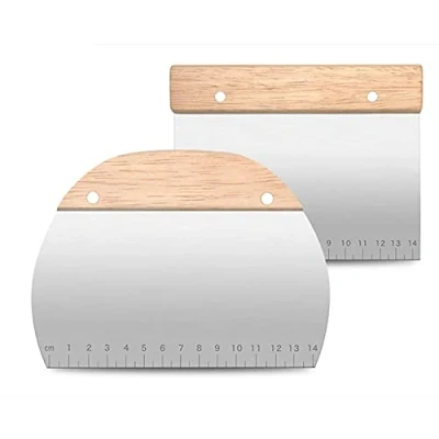 Image of XPOOP 2 Pieces Pizza Dough Spatula Great as Cutter for Bread. Cake Scraper with Wooden Handle Baking Preparation Very Suitable Novices