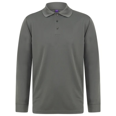 Image of Henbury Long Sleeve Coolplus Polo Shirt Charcoal Grey M