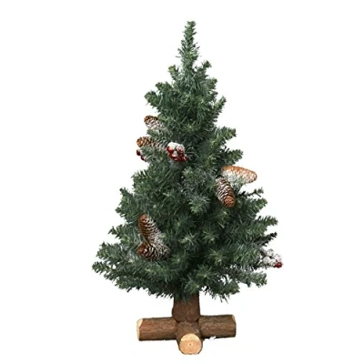 Image of Kaemingk 683511 Frosted Sherwood Mini Tree with Wooden Base, Soft Needle PVC, Inside, Height 60 cm