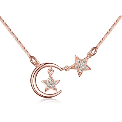 Image of Infinite U Fashion Stars Crescent Moon 925 Sterling Silver Cubic Zirconia Pendant Adjustable Necklace Women Necklet, Rose Gold