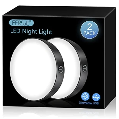 Image of Ferswe Rechargeable Battery Lights Indoor, LED Night with 1000mAh Large Battery, Stick on for Closet, Bedroom, Wardrobe and Kitchen (2 Pack)