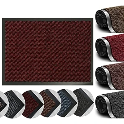 Image of PVC Non Slip Door Mat Rubber Backed Runner Barrier Mats Rug Kitchen Boundary Water Absorption Resistance Soft Microfiber Machine Washable (Red 60 x 180)