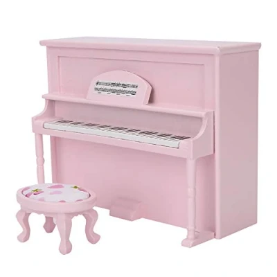 Image of Yosoo Health Gear Wooden Dolls House Furniture Set, Dollhouse Piano, 1:12 Mini Simulation Grand Piano with Stool Doll Model, Accessories(pink)