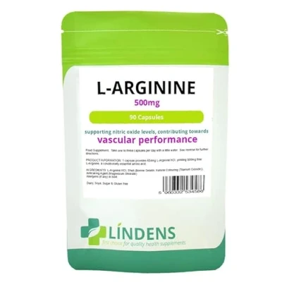 Image of Lindens L Arginine 500mg 2 Pack 180 Capsules Nitric Oxide Argi