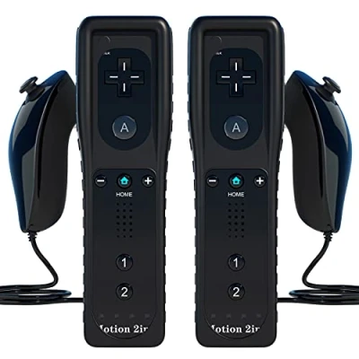 Image of 2 Sets Remote Controller for Wii, TechKen Replacement Built in Motion Plus and Nunchuck (Black)