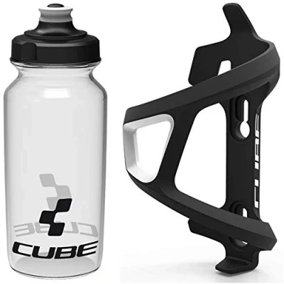 Image of Cube HPP Left Side Loading Cage Black &amp; Icon Bottle Clear, 500ml / Lightweight Bicycle Cycling Cycle Bike MTB Mountain Road Water Drink Flask Bidon Bracket Mount Holder HPA Set Accessories