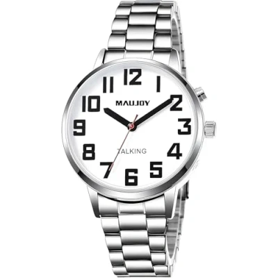 Image of MAUJOY Mens Talking Speaking Watch English Voice Quartz Watches for Blind People and Visually Impaired Elderly