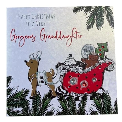 Image of white cotton cards To a Special Granddaughter Way Handmade Christmas Card (Santa&#039;s Sleigh)