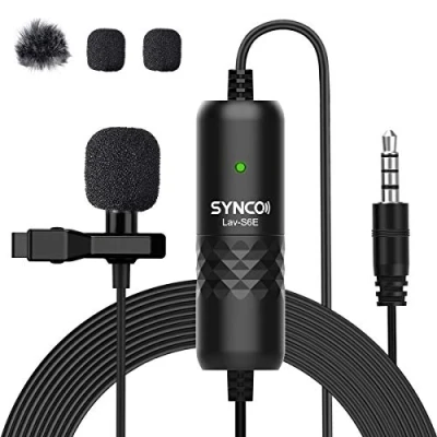 Image of SYNCO Lavalier Lapel Microphone Clip on Omnidirectional Condenser 6M Cable 3.5mm Micro Audio Recording with Wind Muff for Smartphone DSLR Camera Laptop Interview Youtube Video Android Lav Mic S6E