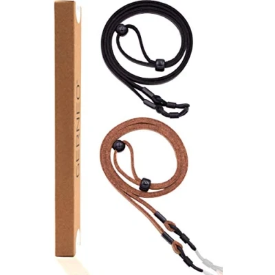 Image of GERNEO® Madrid Glasses Strap Leather &amp; Suede Look Unisex PU Cord for Sunglasses Reading Black Tan