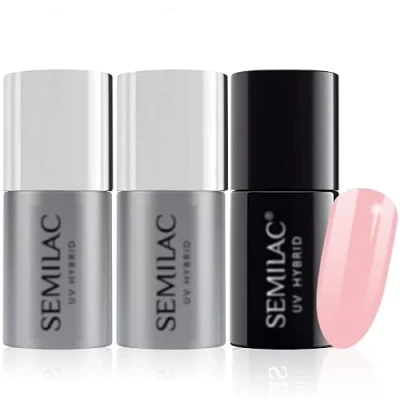Image of Semilac Base Coat, Top Coat &amp; UV Gel Colour Polish. Long Lasting, Chip Resistant Easy To Apply. 047 Pink Peach Milk Nail Varnish. Perfect For Manicure or Pedicure.