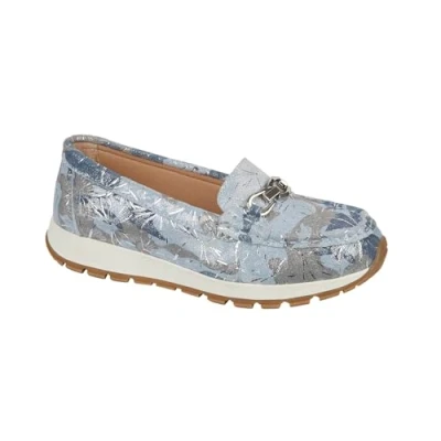 Image of Jo &amp; Joe Ladies Casual Slip On Smooth Leather Comfort Sporty Wedge Loafer with Chain Trim Sizes 4 8 (Blue Multi, UK Footwear Size System, Adult, Women, Numeric, Medium, 7)