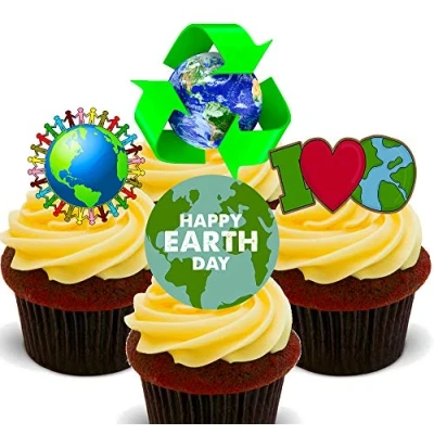 Image of Made4You Earth Day Edible Cupcake Toppers Stand up Wafer Cake Decorations (12)