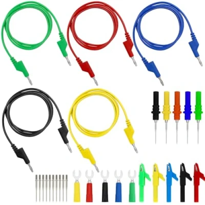 Image of QWORK® 30PCS 4mm Banana Plug Test Leads, Multimeter Leads Kit for Testing