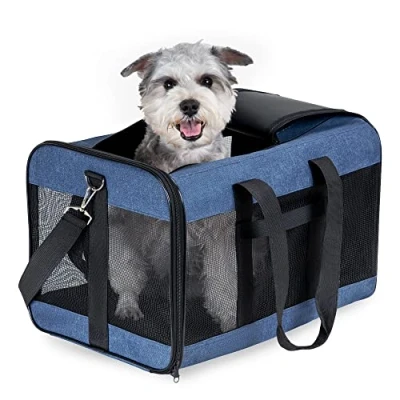 Image of HITSLAM Pet Carrier Dog Soft Sided Travel for Cats, Small dogs, Kittens or Puppies, Collapsible, Durable, Friendly Blue (L)