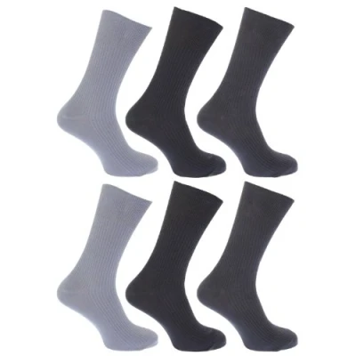 Image of 6 x Mens 100% Cotton LOOSE Wide Soft Top No NON ELASTIC Short mid calf SOCKS Sizes 11/11 13 Helps Diabetics Black/White/Lights/Darks (11 14 Bigfoot, Darks)