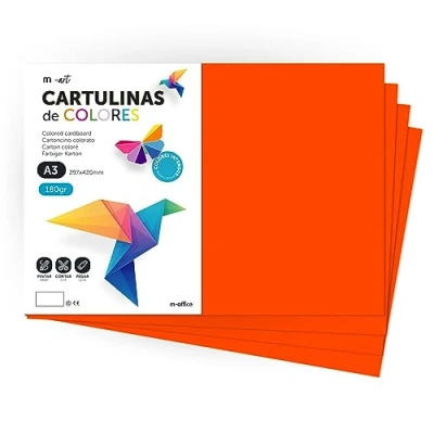 Image of cartulina de Colores, A3, Folios Colores 180 g, Bloc Colours intensos, Ideal para Manualidades, Imprimir Tus Documentos y Diseños Creativos · m office (100 Hojas, Naranja)
