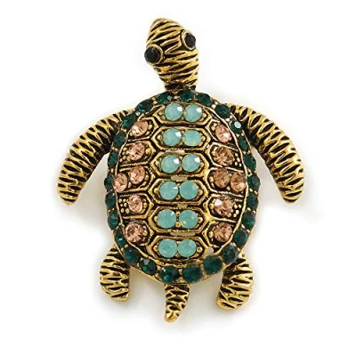 Image of Avalaya Vintage Inspired Austrian Crystal Turtle Brooch in Antique Gold Tone Metal 35mm L