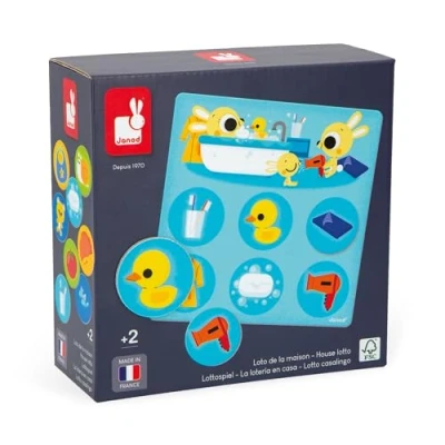 Image of Janod House Bingo 4 Boards and 24 Cardboard Tokens Educational Game Vocabulary Concentration FSC Certified Vegetable Inks Made in France 2 Years +, J02620