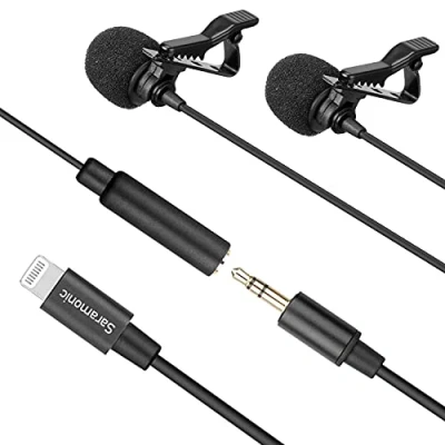 Image of Saramonic Omnidirectional Lavalier Lapel Microphone 19.6ft with 3.5mm TRS to MFi Certified Lightning Adapter Cable for iPhone iPad iOS Recording YouTube, Interview, Video Conference, Podcast
