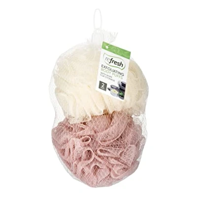 Image of HOMESHOPA Bath Shower Loofah Sponge, 2 Pack Mesh Pouf Ball, Soft Body Scrubber, Exfoliating Sponge for Women and Men, Scrunchie Cleansing Smooth Skin, Easy Foaming