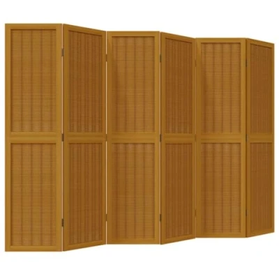 Image of vidaXL Room Divider Privacy Screen 6 Panel Brown Solid Paulownia Wood/Bamboo Folding Partition for Office/Living Room/Bedroom
