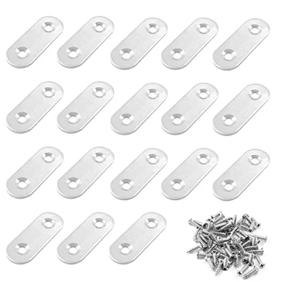 Image of 20 Pcs Flat Bracket Stainless Steel Straight Brace Brackets Fixing Connector Plates for Repair Furniture