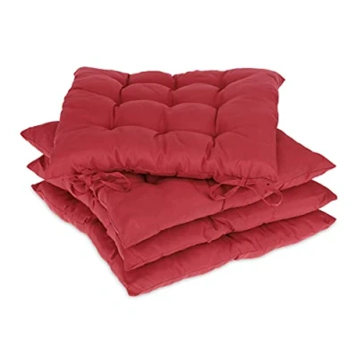 Image of Relaxdays Set of 4 Seat Cushions, 38 x cm, Chair Pads with Ties, Indoor &amp; Outdoor, Polyester Cover, Red