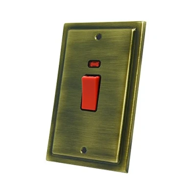 Image of AET VABCSWBLT Victorian Antique Brass 45A Tall Plate 45 Amp DP Cooker Switch w/Neon Indicator 2 Gang