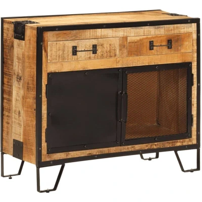Image of vidaXL Sideboard 80x31x66 cm Solid Rough Wood Mango and Metal
