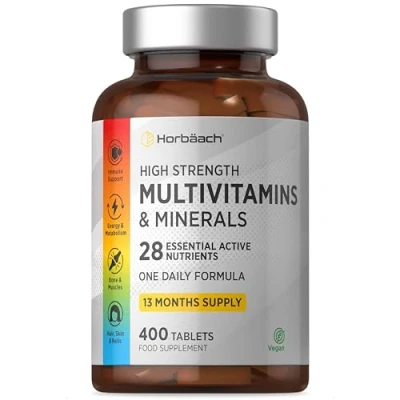 Image of Multivitamin Tablets for Men and Women 365 Count with 24 Essential Nutrients Including Vitamin D, B12, Zinc Iron 100% Vegan Supplement by Horbaach