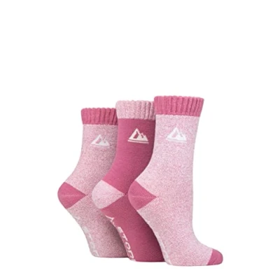 Image of Women&#039;s 3 Pair Storm Bloc Poly Blend Cushioned Boot Socks Pink / Cream 4 8 Ladies
