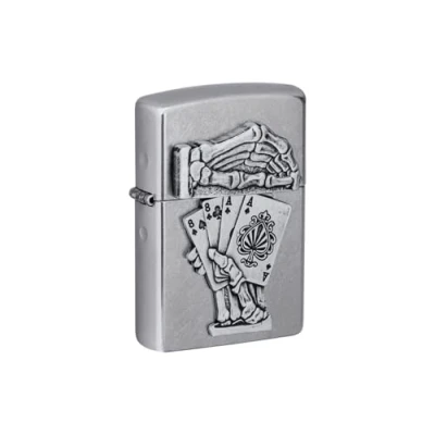 Image of Zippo Windproof Lighter Dead Mans Hand Street Chrome Refillable for Lifetime Use Adjustable Flame Gift Box Metal Construction Made in USA