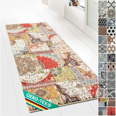Image of Design Carpet Runner Rug Floor Mat, Non Slip Mat for Kitchen Hallway Living Room Bedroom Vintage Ornament Classic Modern (80 x 250 cm, Tesoro)