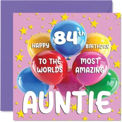 Image of 84th Auntie Birthday Card World&#039;s Most Amazing Happy for from Nephew Niece, 145mm x Age 84 Eighty Four Greeting Cards Aunt Aunty