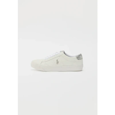 Image of Polo Ralph Lauren Ryley Unisex Trainers for kids, Size: 3.5, White smooth/silver Pu