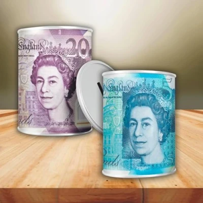 Image of GILORRA 2Pcs Money TIN BOX Sterling Bank Note Piggy Bank, Coin Tin, Cash Savings Can, Birthday Money, Holiday &amp; Christmas Fund (Med 5 20 P)