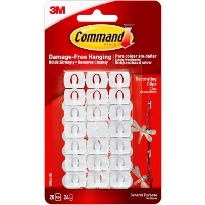 Image of PVONLINE OASIS Damage Free Hanging Decorating Clips, 20 Clips and 24 Strips, White