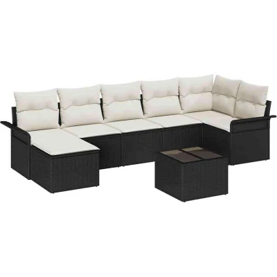 Image of vidaXL 7 Piece Garden Sofa Set with Cushions Brown Poly Rattan