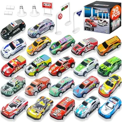 Image of TOYABI Pullback Diecast Cars, 22Pcs Die Cast Metal Toy Cars with 8 Roadblock, Small for Kids