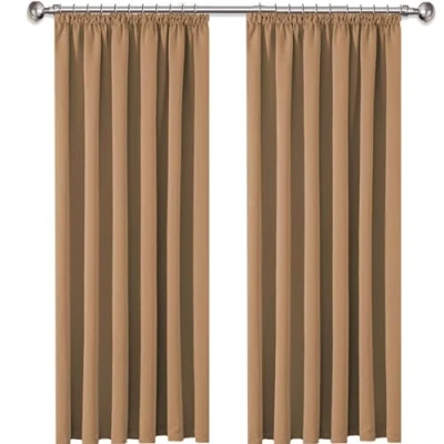 Image of AMEHA Beige Blackout Curtains for Living Room Pencil Pleat Bedroom &amp; Drapes Window Treatments Super Soft Thermal Curtain with Tiebacks 66x72 Inch 2 Panels
