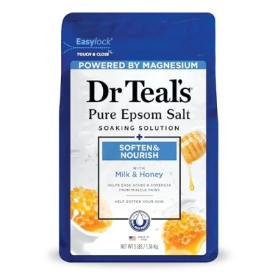 Image of Dr. Teal&#039;s Epsom Salt Soaking Solution, Soften &amp; Nourish with Milk and Honey, 48oz