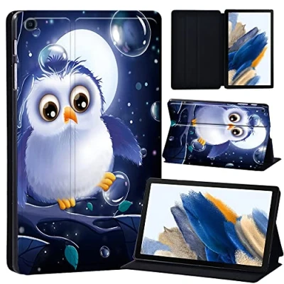 Image of Printed Case for Samsung Galaxy Tab A8 10.5 Inch 2022 (SM X200/X205/X207), Slim Lightweight Protective Hard Cover Trifold Stand with Auto Sleep/Wake (white cute owl)