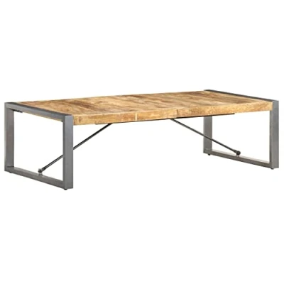 Image of vidaXL Industrial Style Coffee Table Rough Mango Wood and Steel Construction Rectangular Brown Wooden Perfect for Living room or Office Assembly Required