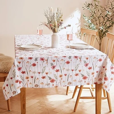 Image of Catherine Lansfield Dining Harvest Flowers Cotton 137x229cm Table Cloth Natural