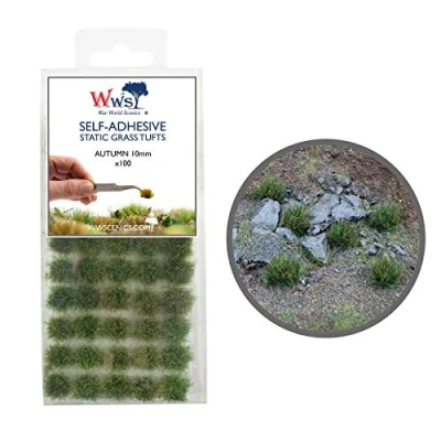 Image of War World Scenics Self Adhesive Static Grass Tufts x 100 Autumn, 10mm Model Railway Wargame Scenery Railroad Modelling Diorama Miniature Hobby Tabletop