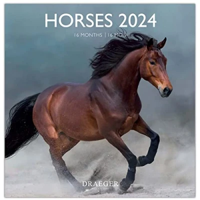 Image of DRAEGER PARIS Large Wall Calendar Horses 2024 to Hang 29 x cm 16 Months Sept 23 Dec 24 7 Languages Office, Home, Monthly Decoration, Organization FSC® Certified Paper