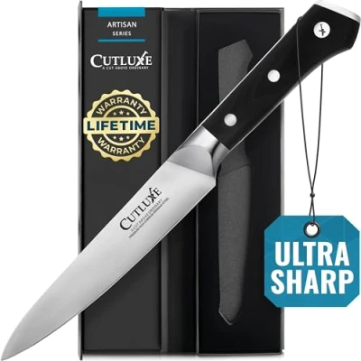 Image of Cutluxe Utility Knife 5.5&quot; Petty Kitchen Forged High Carbon German Steel Full Tang &amp; Razor Sharp Ergonomic Handle Design Artisan Series