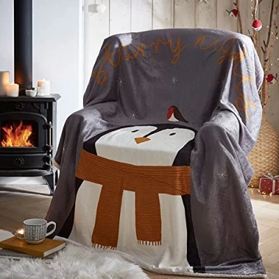 Image of Portfolio Starry Nights Grey Throw Blanket Sherpa Reverse Christmas Winter 130x170cm