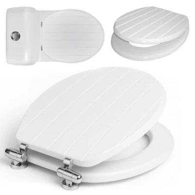 Image of 18&quot; White Wooden Toilet Seat Bathroom Wc Easy Clean Inch Heavy Duty to Install Hinges Fittings Included Durable &amp; Comfortable Oval Universal